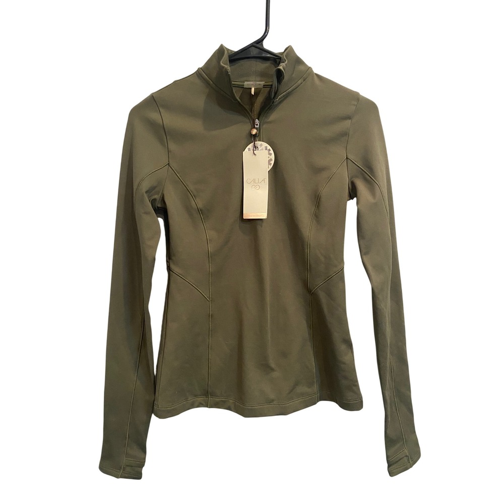 CALIA Cold Weather 1/2 Zip Pullover Dark Olive XS CaliWarm WAX31299 Running Top